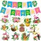 Hawaiian Aloha Party Banner Decorations, Aloha Flamingo Birthday Banner Garland with 12pcs Luau Pineapple Hanging Swirls Banners, Tropical Tiki Summer Beach Pool Birthday Party Decorations